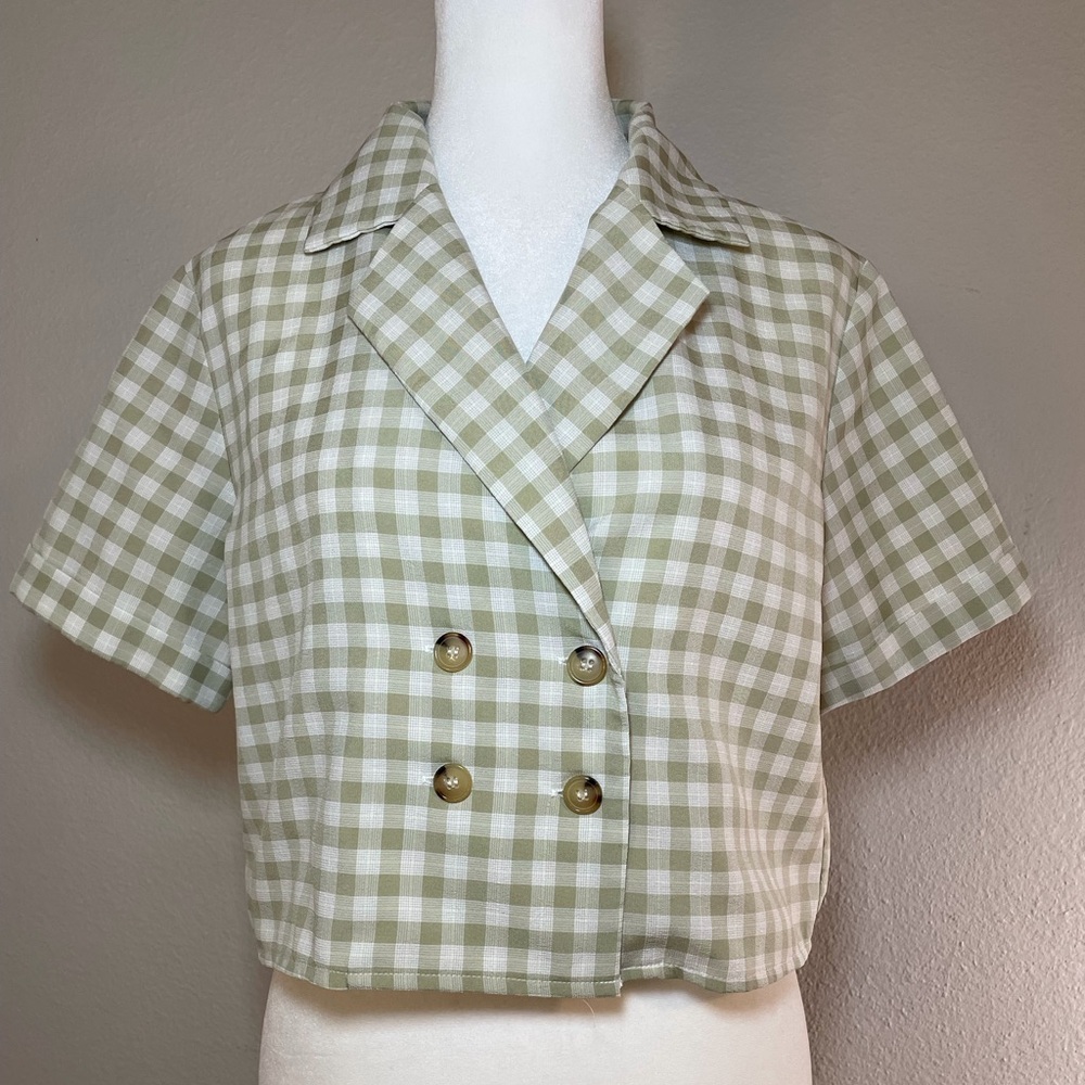 Princess Polly Green Plaid Crop Top Shirt Sz 6
